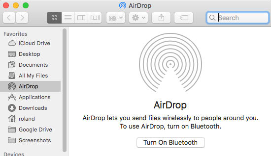 Bluetooth needs to be turned on for AirDrop to work on the Apple Mac