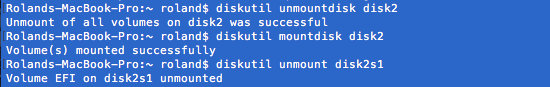 Mount and unmount disks using diskutil in macOS