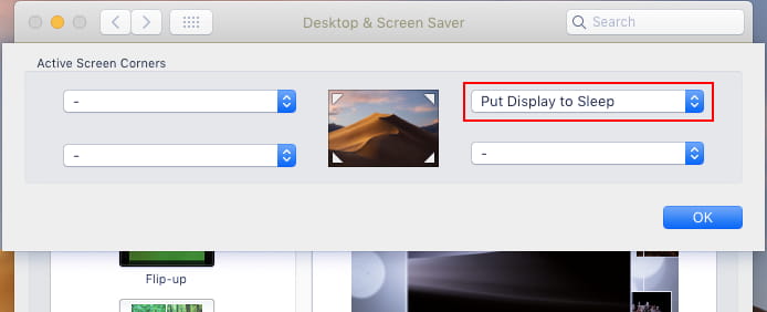 Active screen corners setting in macOS System Preferences on the Apple Mac