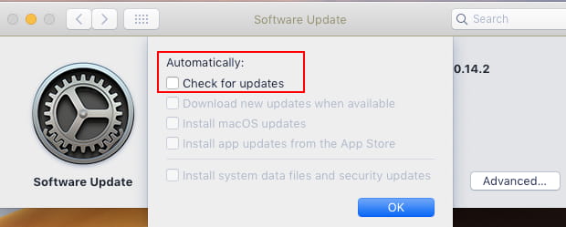Software update settings in System Preferences in macOS on the Apple Mac