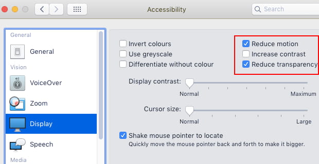 Accessibility settings in System Preferences in macOS on the Apple Mac