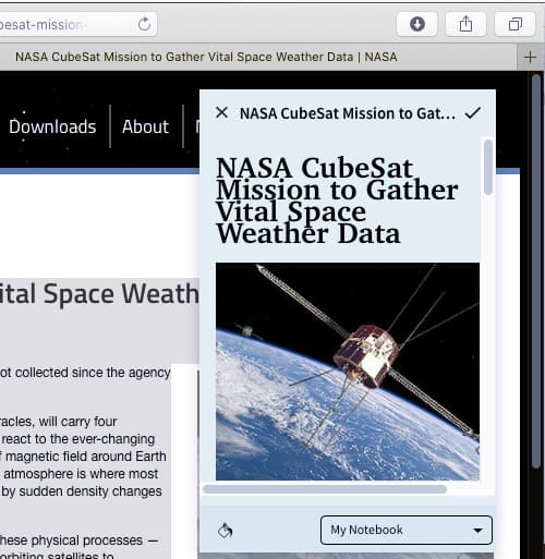 Zoho Notebook extension for Safari browser on the Apple Mac