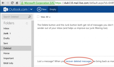 Recover deleted mail on Outlook.com
