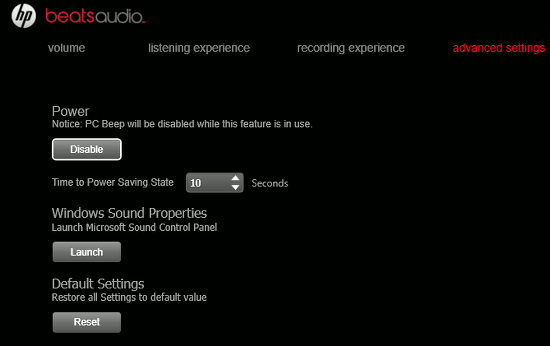 Beats Audio control panel