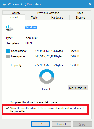 Turn off search indexing in Windows