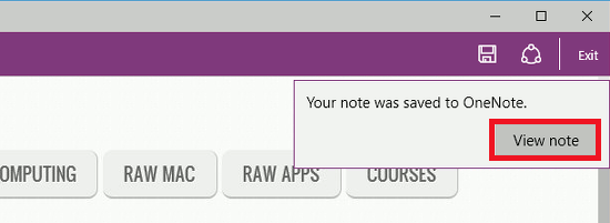 View a note saved from Edge browser in Windows 10