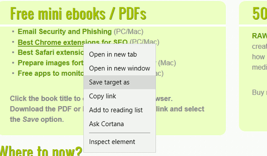 Save files, programs, PDFs on web pages using Edge browser