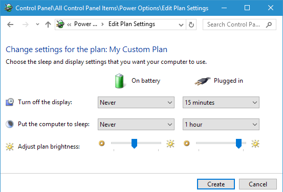 Create a new Windows Power Plan