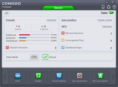 Comodo Firewall's main screen looks good