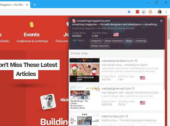 Similar Sites extension for Chrome browser shows alternative websites to the one you are viewing