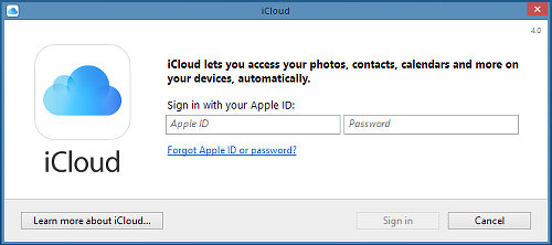 Log in to iCloud in Windows