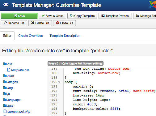 Edit the Joomla CSS template
