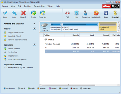 Shrink a disk partition