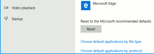 Windows default apps settings in Windows 10