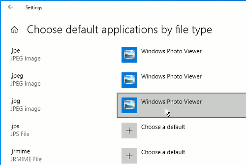 Associate a file type with a program in Windows 10 Settings app