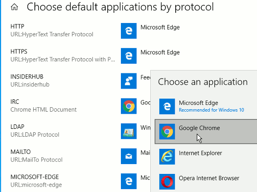 Windows default apps for protocols in Windows 10