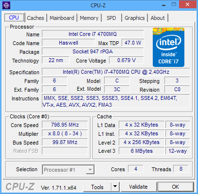 CPU-Z processor identification