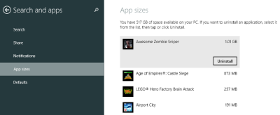 Show the size of apps in Windows 8