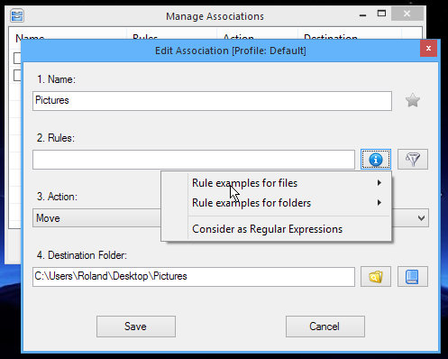 Set up associations in DropIt