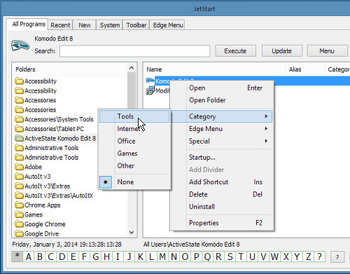 JetStart Windows 8 menu