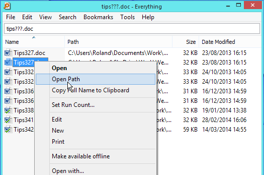 Search the disk with Everything