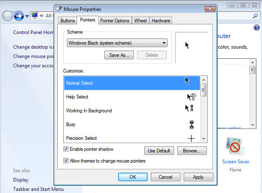 Change Windows mouse pointers