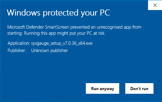 Windows SmartScreen warning