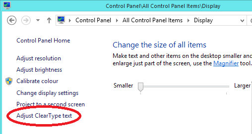 Control Panel Display options