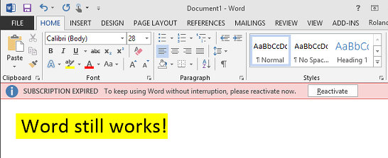 Expired Office subscription