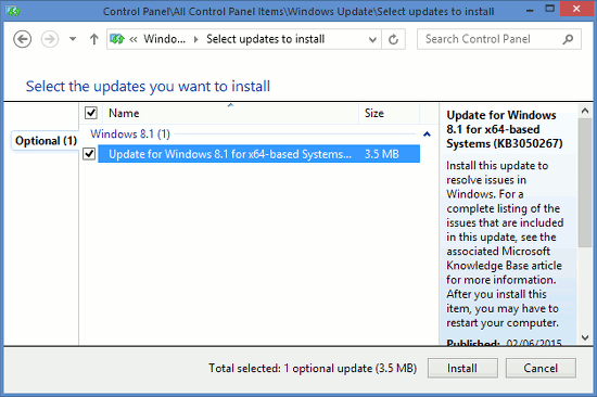 Windows Update optional updates