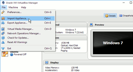 Import into VirtualBox