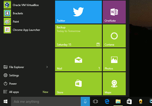 Windows 10 Start menu colour scheme