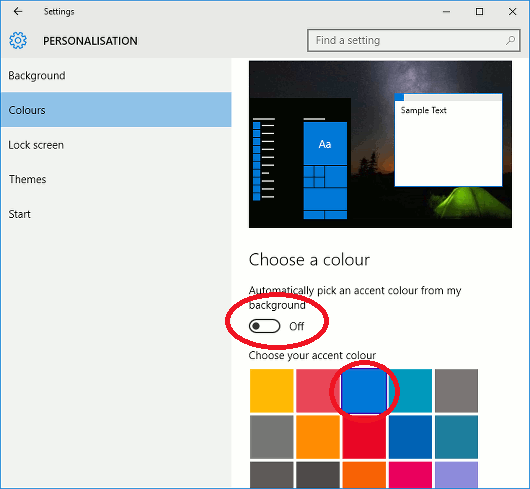 Windows 10 colour scheme