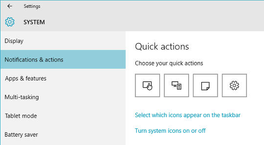 Windows 10 Quick Actions