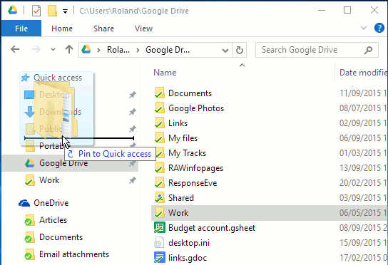 Explorer Quick access