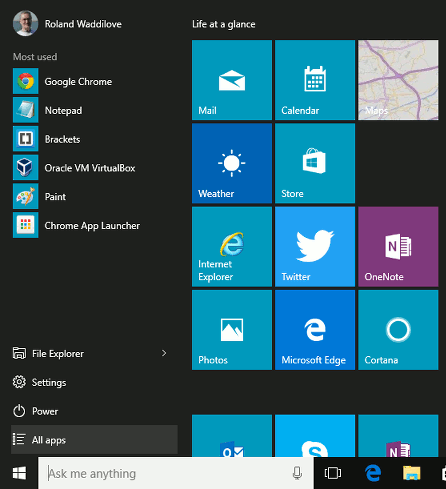 Windows 10 Start menu