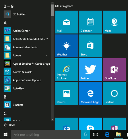 Windows 10 Start menu