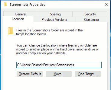 Screenshots folder location