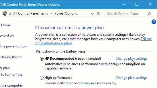 Windows power plans
