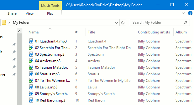 Explorer in Windows showing a folder that is set to Music