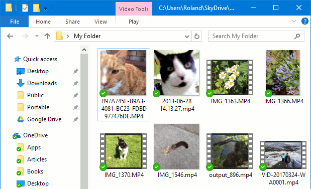 An Explorer window showing a folder containing videos