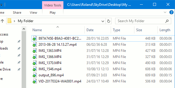 An Explorer window showing a folder containing videos