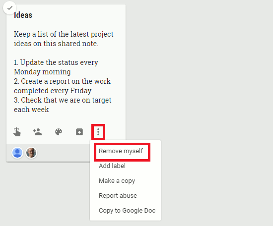 Stop seeing a shared note in Google Keep by removing yourself