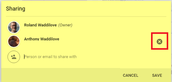 Remove people from the sharing list and prevent them from accessing a Google Keep note