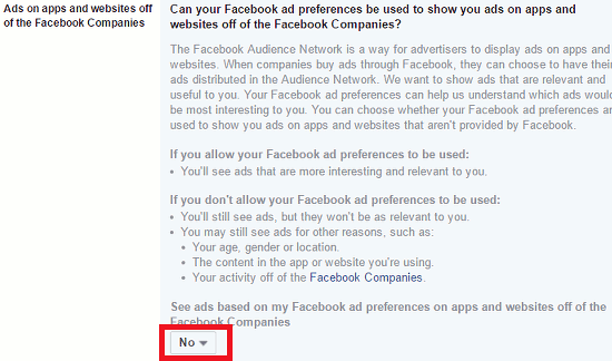 Facebook advert settings