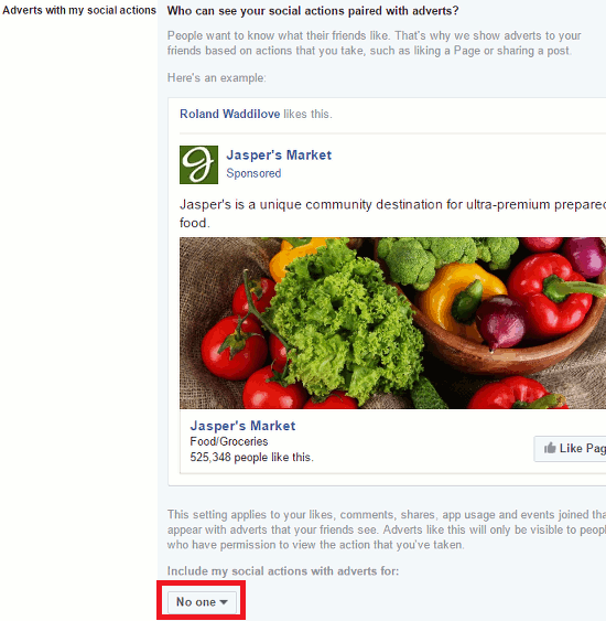 Facebook advert settings