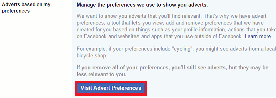 Facebook advert settings