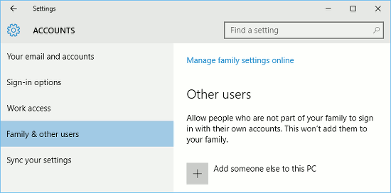 Add a user account to Windows 10
