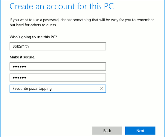 Add a new user account in Windows 10