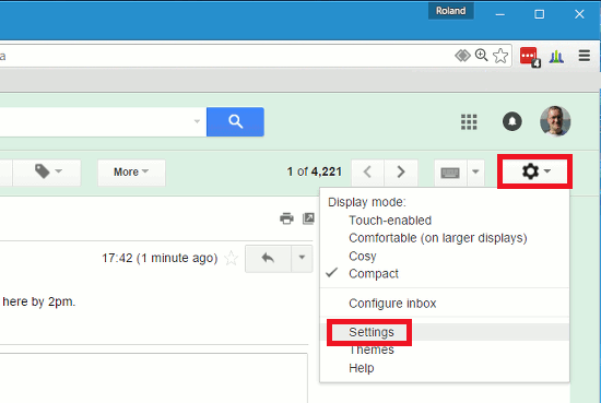 Go to Settings on the gear menu in Gmail